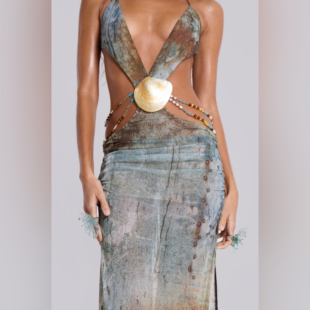 NWT Multi Colored Plunge Maxi Dress - Picture 3 of 8